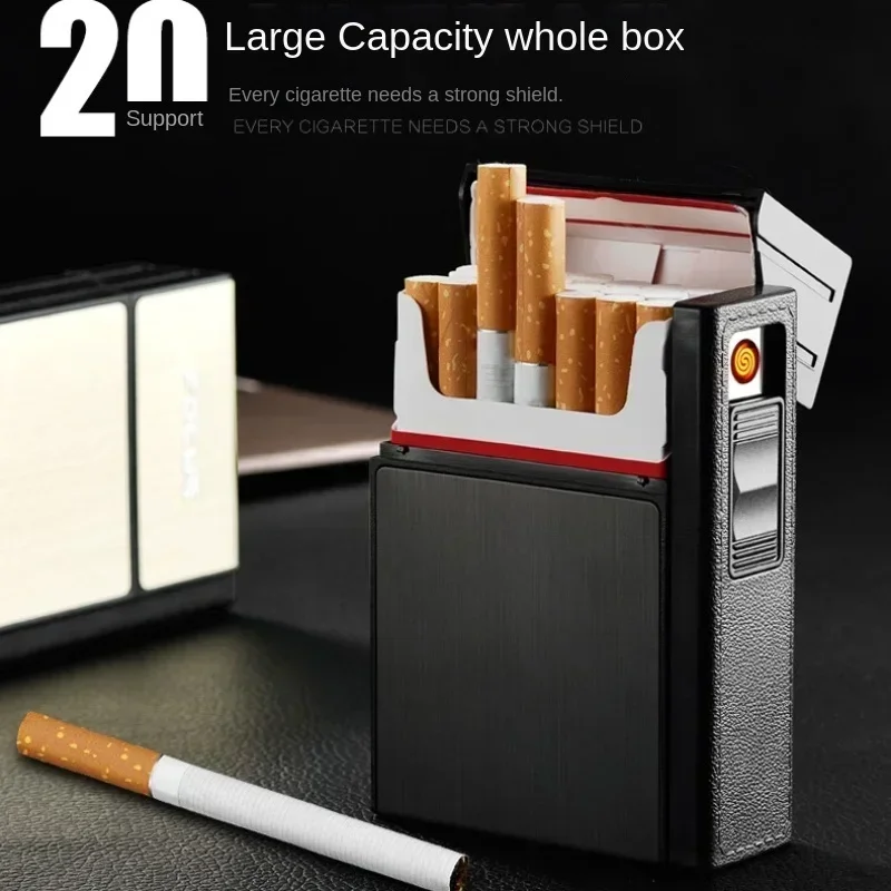 

USB Lighter with Cigarette Case, Flameless, Detachable, Electronic, Windproof, 20 Cigarettes Capacity Box