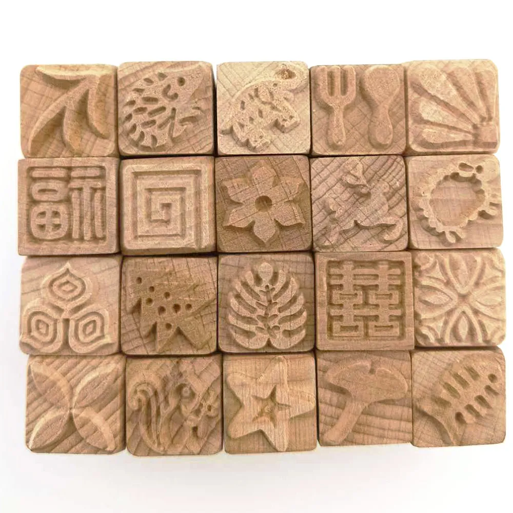 2 cm quadratischer Holz-Töpferstempel im nationalen Stil für Texturmuster, weicher Ton, Modellierwerkzeug – Detail 5