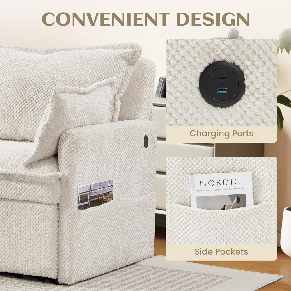 Трансформируемый диван-кровать, компактный вельветовый двухместный диван с зарядкой через USB, шезлонг для комфортной релаксации