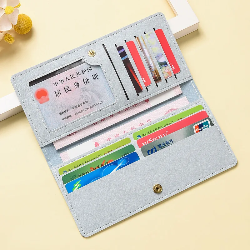 Fashion Women Large Capacity Card Holder Wallet Multi-Slot Leather Purse with ID Window Button Clutch Bag Phone Money Pouch Case