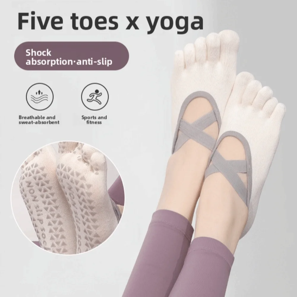 

New Anti-slip Grip Yoga Socks Shock-absorption Seamless Pilates Boat Socks Breathable Five-Finger Socks for Indoor Fitness