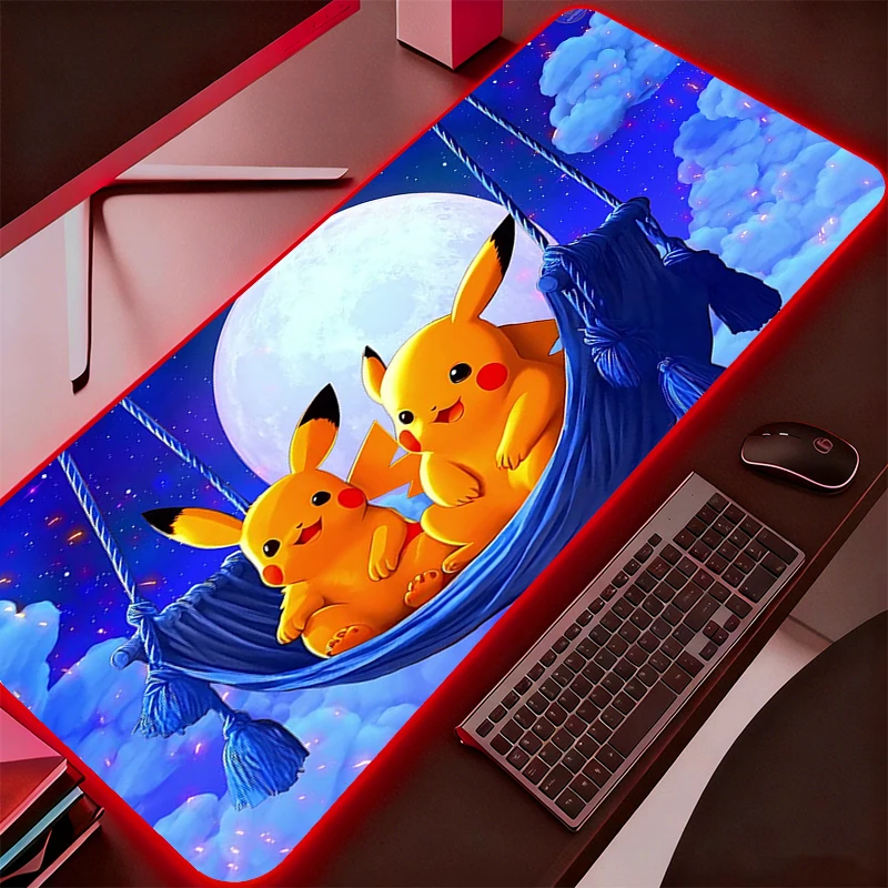 Anime Gaming Speed Mouse Pad LED Gamer Pokemon Pikachu Large Mouse Mat Backlight Keyboard Mousepad RGB Computer Desk Mat