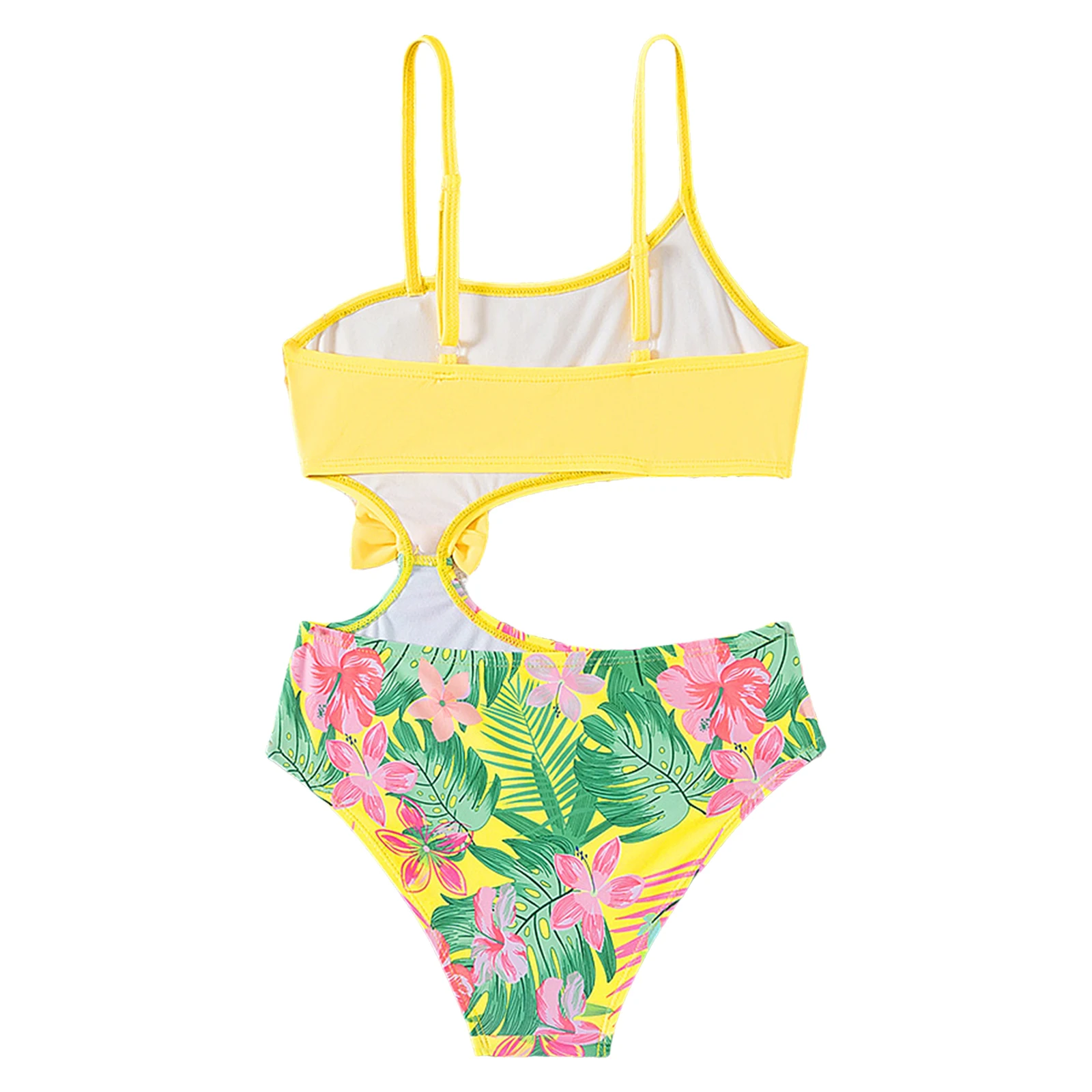 

Kids Girls Swim Leotard One Piece Swimsuit Tropical Graphic Cutout High Waisted Bodysuit with Bowknot Swimwear Bathing Suits