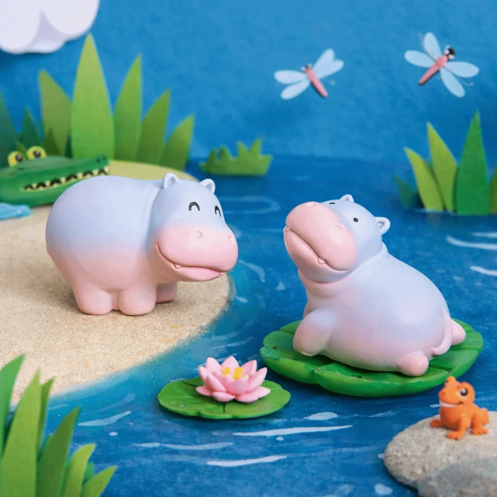 Q-like pear-shaped design Resin Hippo Statue Cartoon Style 6 options available Hippopotamus Figurines Miniature Figure