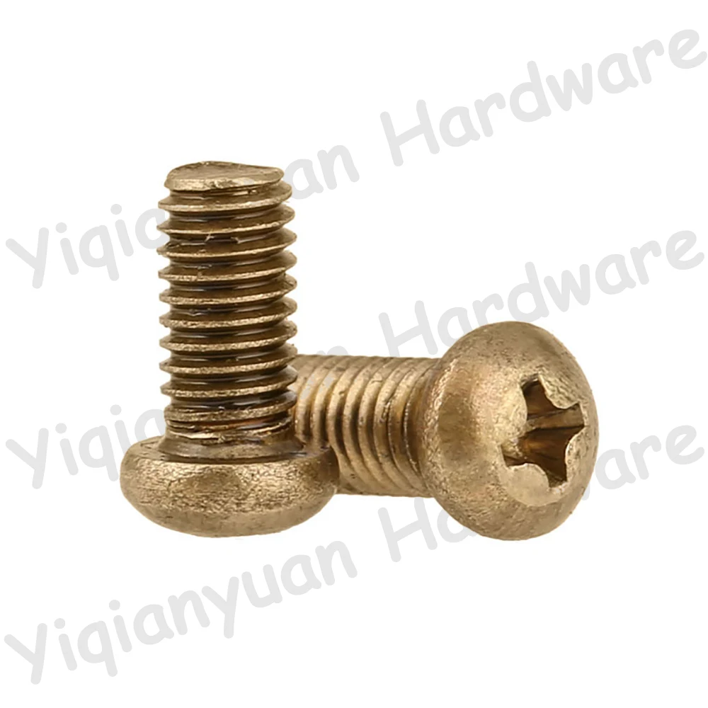 Yiqianyuan DIN7985 GB818 M2 M2.5 M3 Coarse Thread Brass Cross Recessed Pan Head Precision Bolts Full Threaded Phillips Screws