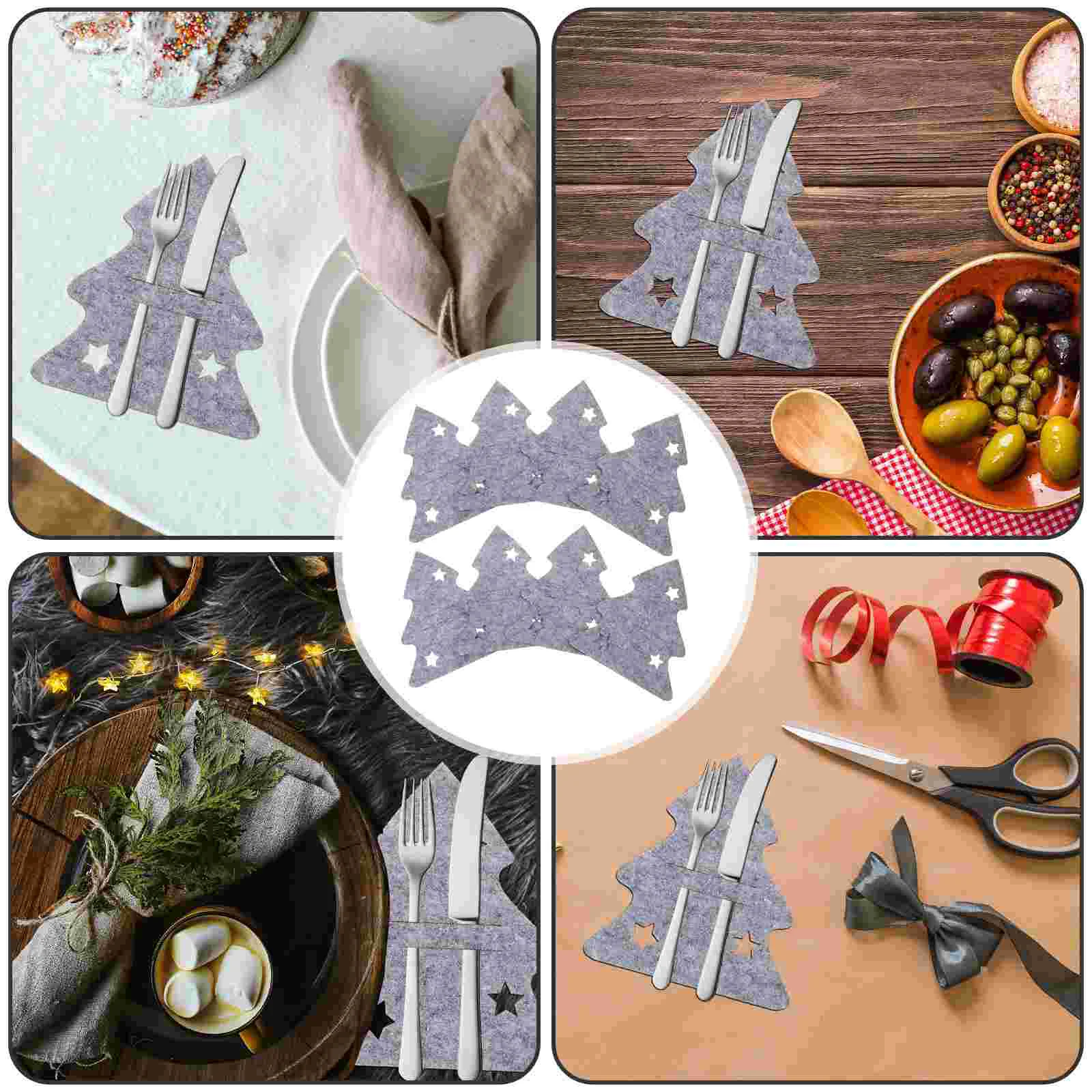 8 Pcs Christmas Tree Cutlery Bag Set Reasonable Design Holders Adorable Tableware Pouch Pocket Bags Felt Cloth Elements