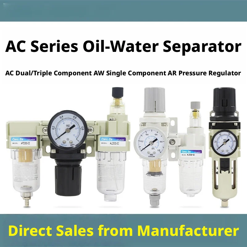 Industrial Air Filter-Regulator-Lubricator (FRL) Triple Unit: 1.5MPa Max, -5°C~60°C, G1/8 to 1" Ports, 5000L/min Flow Rate