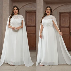 Large size women's elegant white lace shawl cape bridal wedding dress evening gown luxurious banquet bridesmaid dress