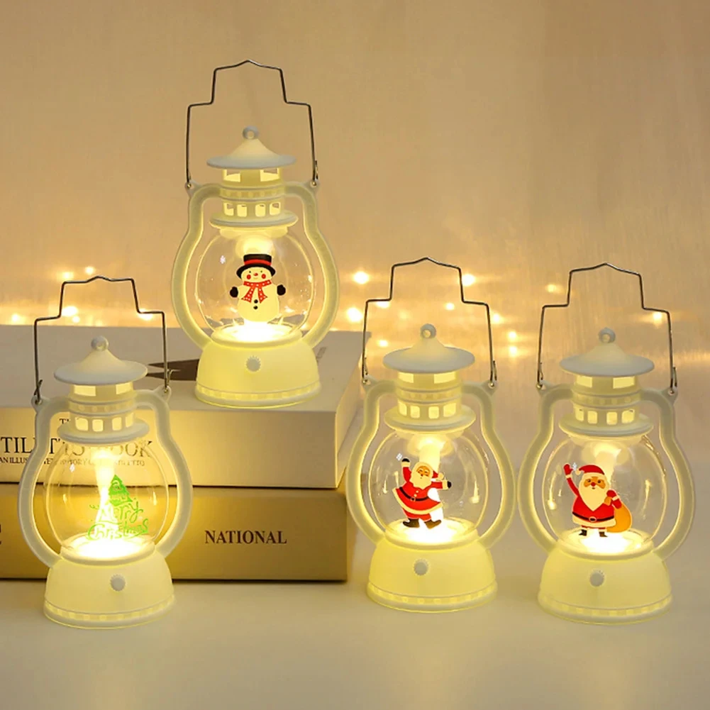 Christmas Portable Lantern Battery Operated Santa Claus Snowman Oil Lamp with Handle Xmas New Year Gifts for Table Decoration