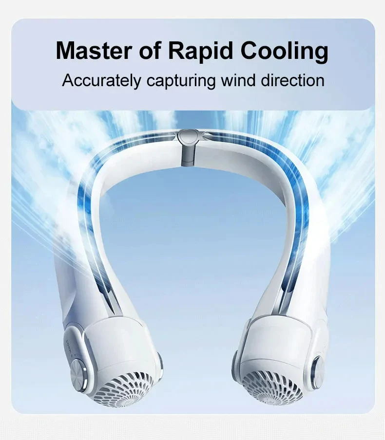Tragbarer, am Hals montierter Ventilator, USB-Aufladung, verstellbarer, flügelloser Turbinen-Nackenbügelventilator ohne Flügel, geeignet für den Außenbereich – Detail 7