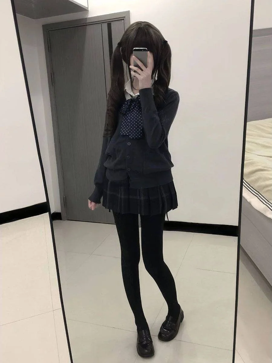 

Versatile College Sle Long Sve Knitted Sweater Coat Women's Autumn Winter orm Set with Skirt Four Piece Suite Warmth