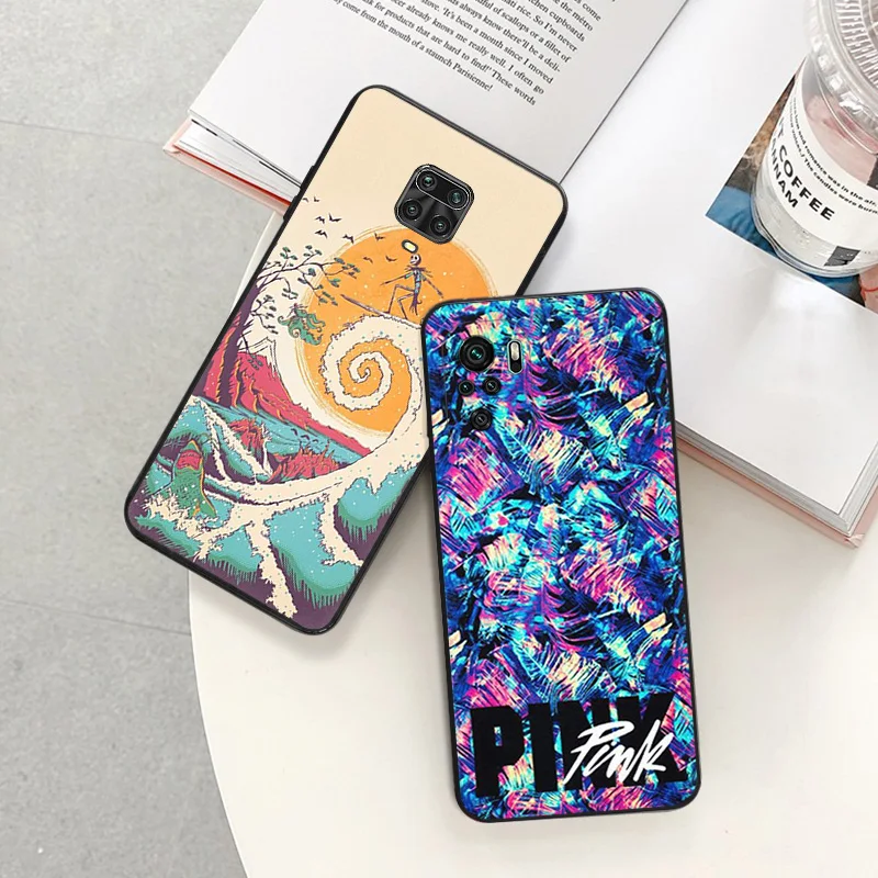 Matte Phone Cases For Redmi 9 9A 9C 9T K40 K60 A3 A2 A1 Plus Note 9s 8T 7 Pro A3X Beach Surfing Travel Tropical Black Soft Cover