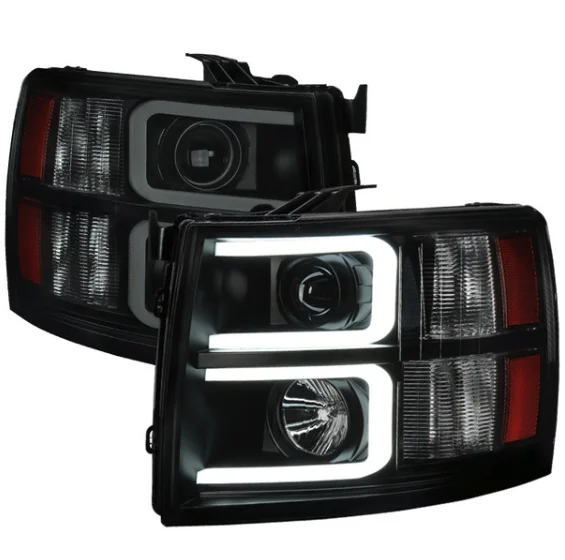 Hot-selling Dual LED C-Bar Projector Headlights For 07-13 Chevrolet Silverado 1500/ 07-14 Silverado 2500HD 3500HD (Black/Smoke)