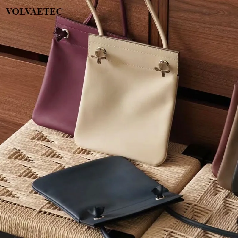 VOLVAETEC High Quality Wax Line Swift Plain Woven First Layer Cowhide Fubao Leather Shopping Bag Crossbody Shoulder BagVersatile