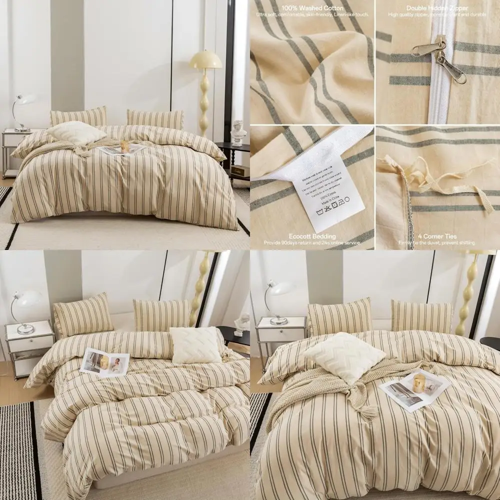 

Пододеяльник из органического хлопка, двойной размер — текстура натурального льна, мягкий дышащий, прочный комплект постельного белья, удобный узор в полоску,