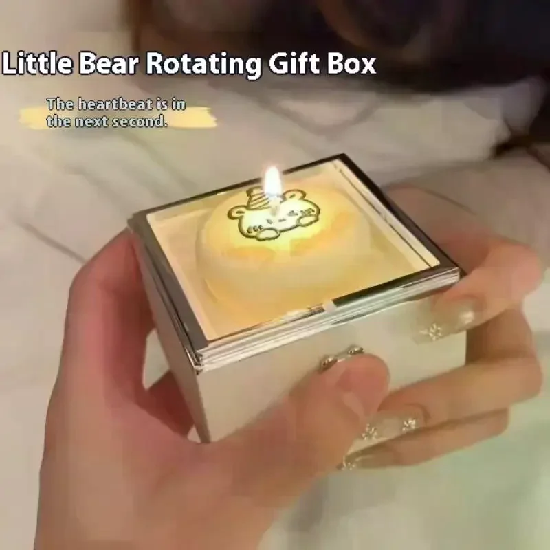 

Милая раскладная коробка для колец, вращающаяся шкатулка для драгоценностей, коробка для колец с маленьким медвежонком, подарочная коробка, романтическая вращающаяся коробка для колец на день рождения со свечами