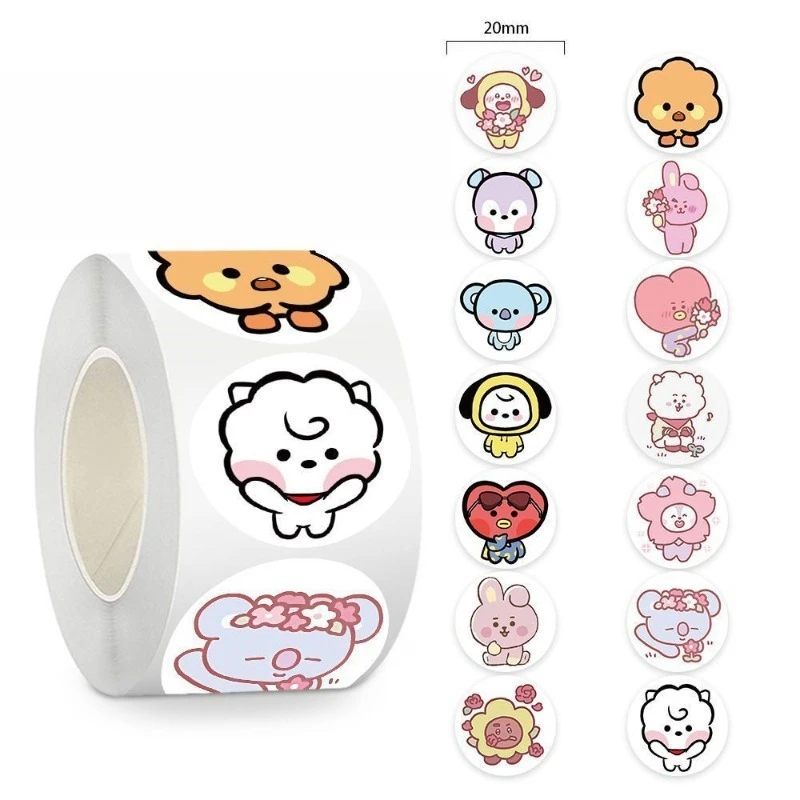 Adesivos BT21 RJ Chimmy Tata Cooky 500 peças, impressões de anime de alta qualidade, adesivos criativos para diário e desenho DIY para estudantes.