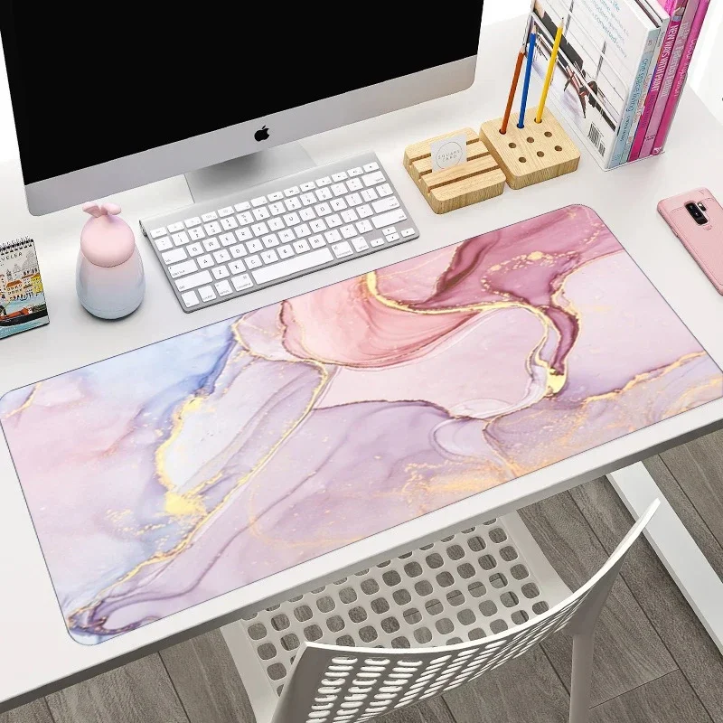 New Pink Marble Mouse Pad Large Computer Office Game Table Mats XXL 90x40cm Rubber Anti-slip Gaming Keyboard Mat Long Desk Pads