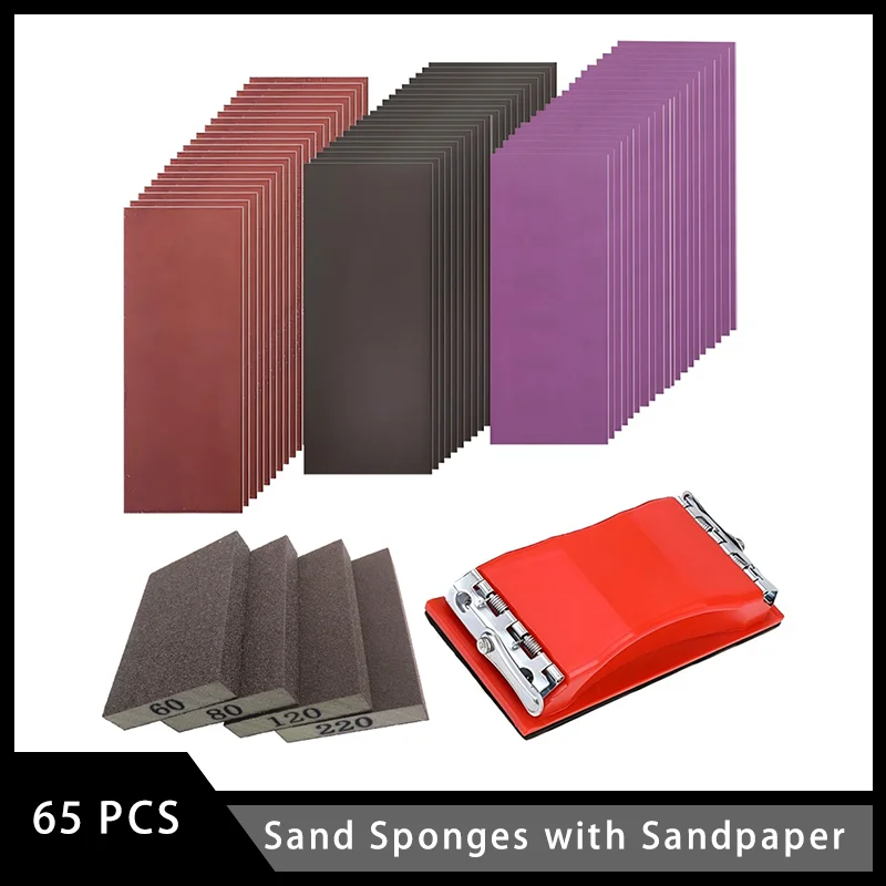 

Набор абразивных губок с наждачной бумагой, 65 шт., 230x93 мм, с блоком для шлифовки, для полировки дерева, металла, финишной обработки краски