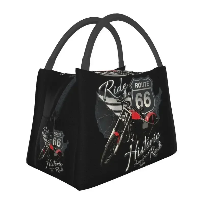 Custom Travel Motorcycle Ride The Historic Route 66 Lunch Bag Women Cooler Warm Insulated Lunch Boxes for Office Travel