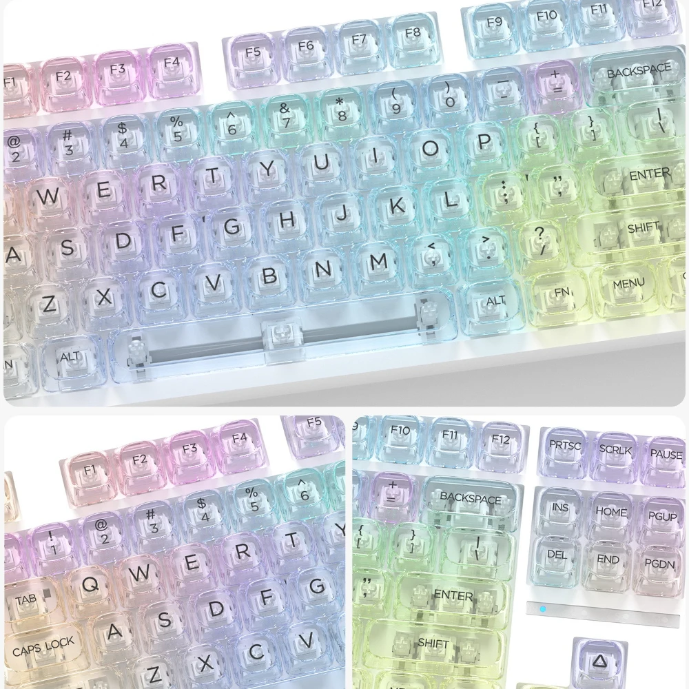 Koreanisch-englische transparente, unbedruckte Regenbogen-Tastenkappen für mechanische Gaming-Tastaturen – Set mit 100 Tastenkappen, kompatibel mit 6