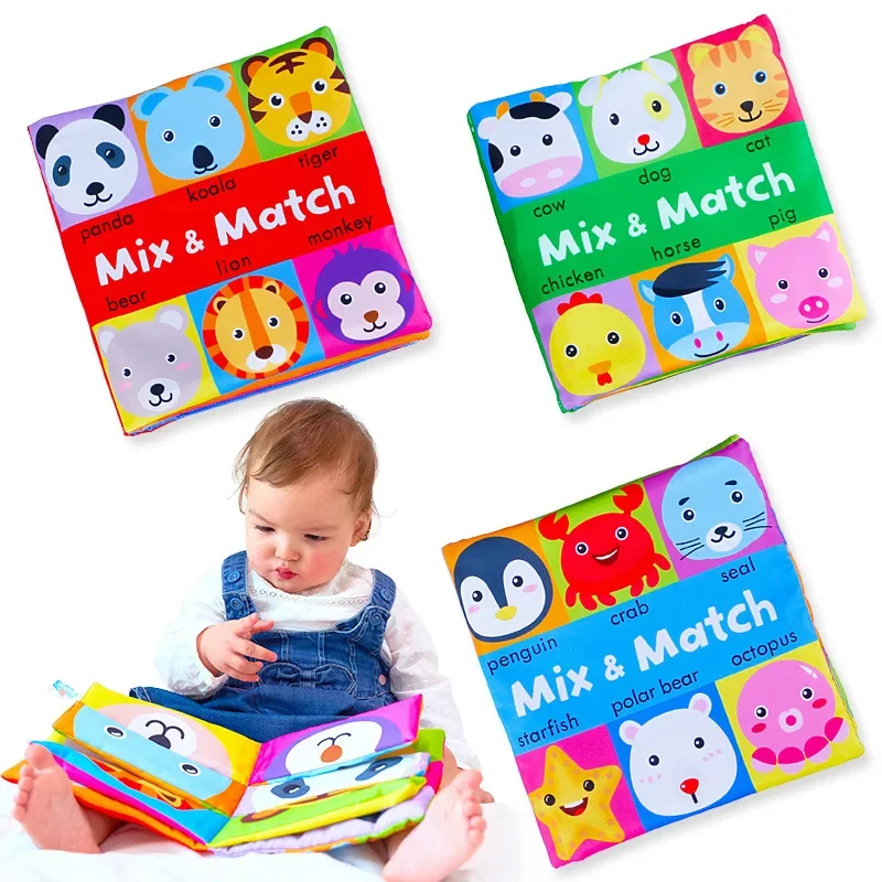 Cartoon Animal Face Matching Cloth Book Torn Baby Stereo Cloth Book Montessori Early Educational Teaching Toddler Books Gifts