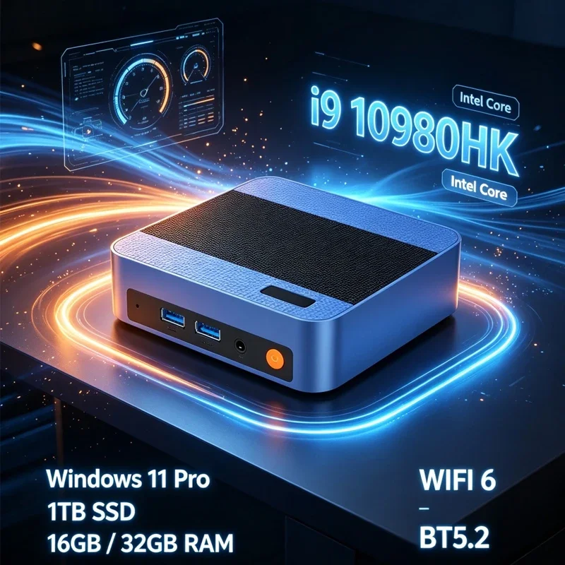 Compact Mini Gaming PC Intel I9 10980HK Small Form Factor PC Windows11 Pro 16GB RAM 1TB SSD WiFi6 BT5.2 Mini Desktop Computer