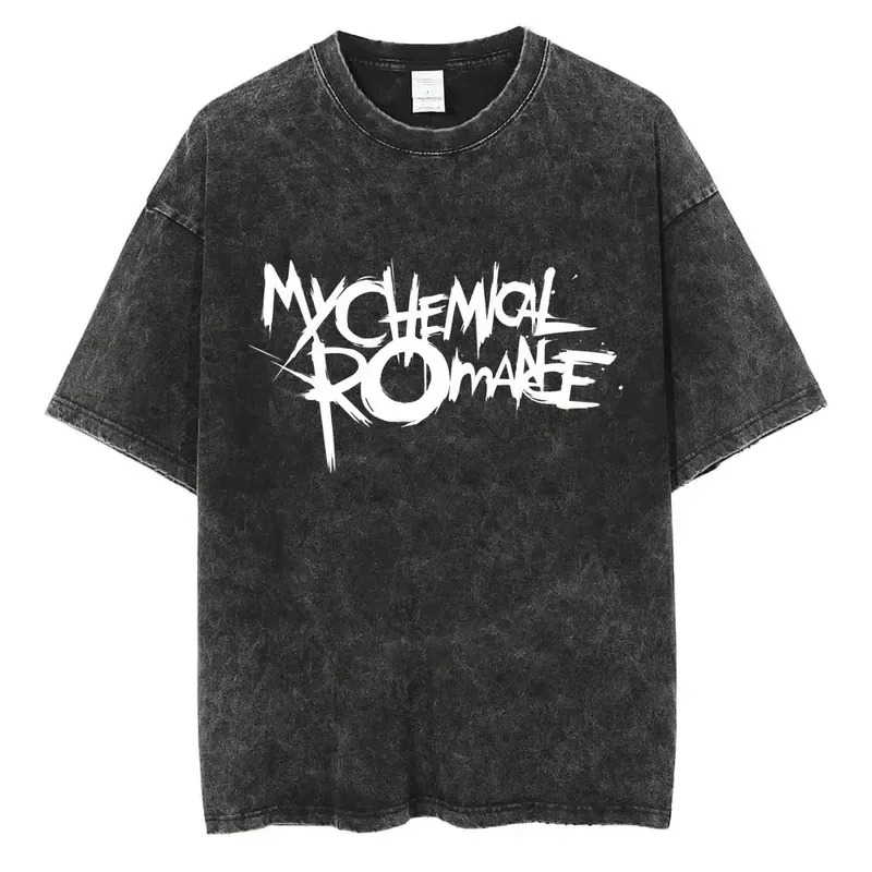 

The Black Parade Men Women Punk Hip Hop Short Sleeve Cotton T Shirt Oversized Tees Rock Band My Chemical Romance Washed T Shirts