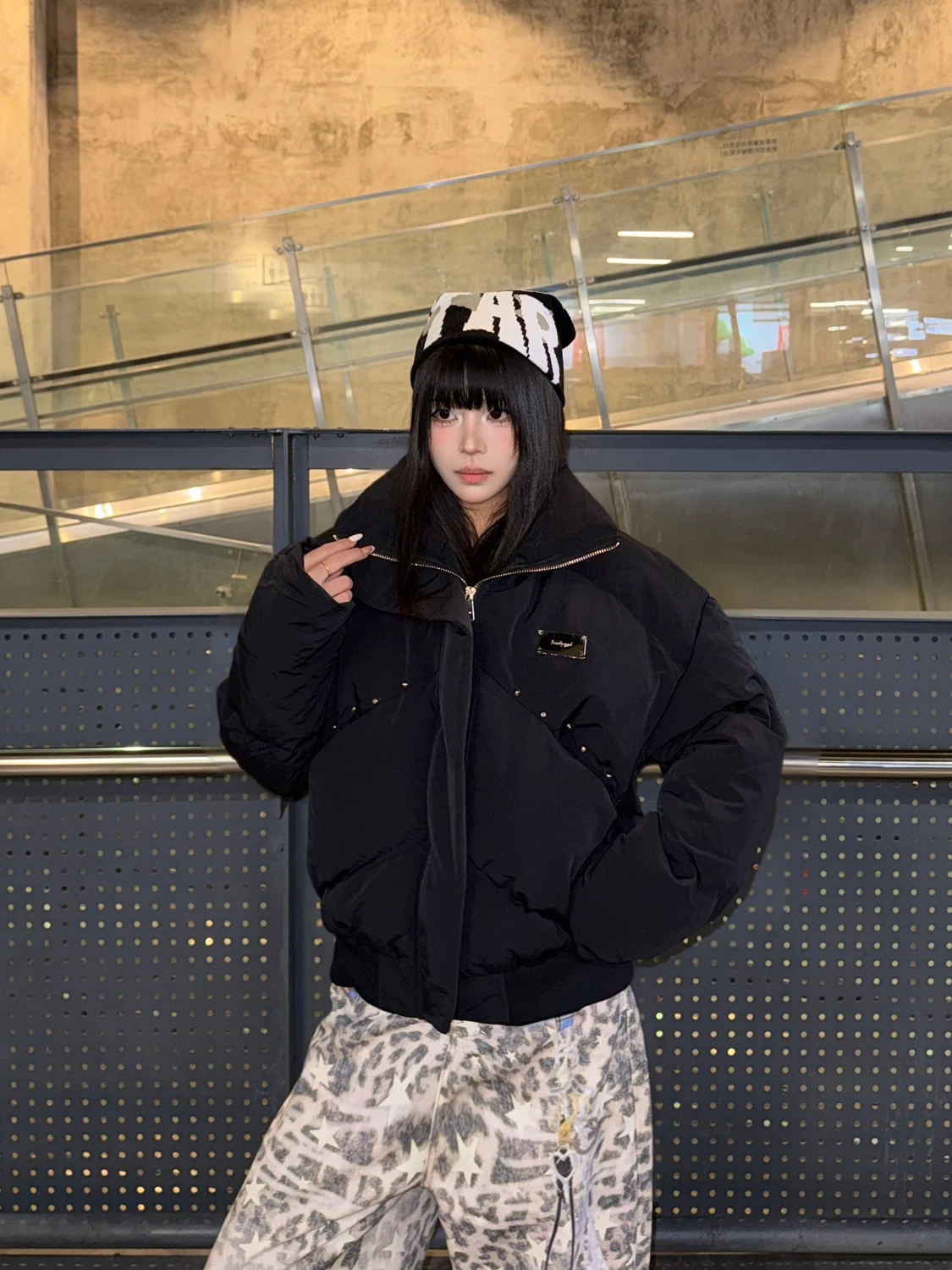 

Bodpeople Street Sle ort Thiened Cotton Jaet Women's Loose Fit Casual ort Coat Rivet Decorated Stand Collar Winter ...