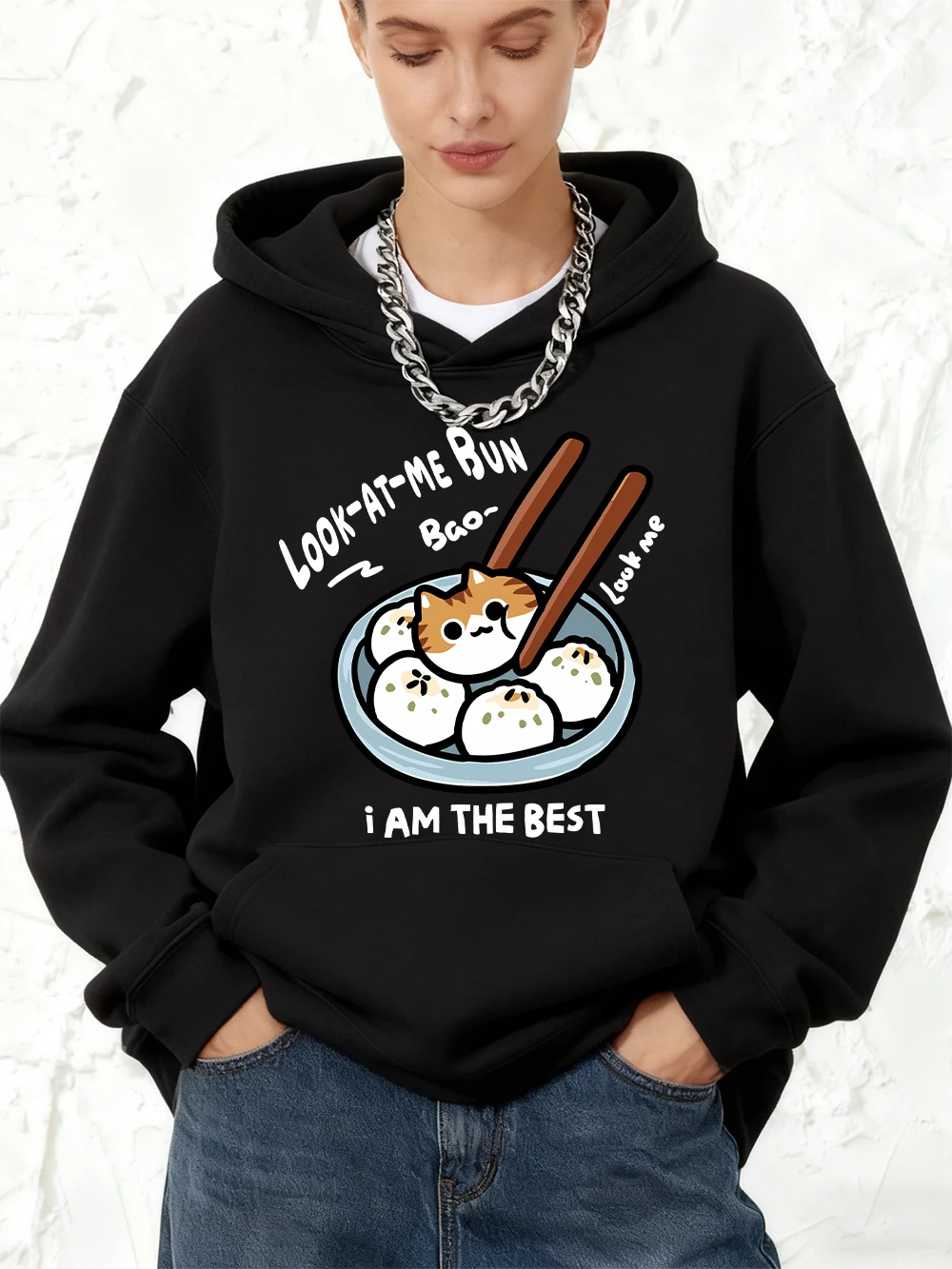 

Look-At-Me Bun Cat хлопковые толстовки с принтом женские спортивные свободные толстовки зимний флисовый теплый пуловер одежда для бега с карманами