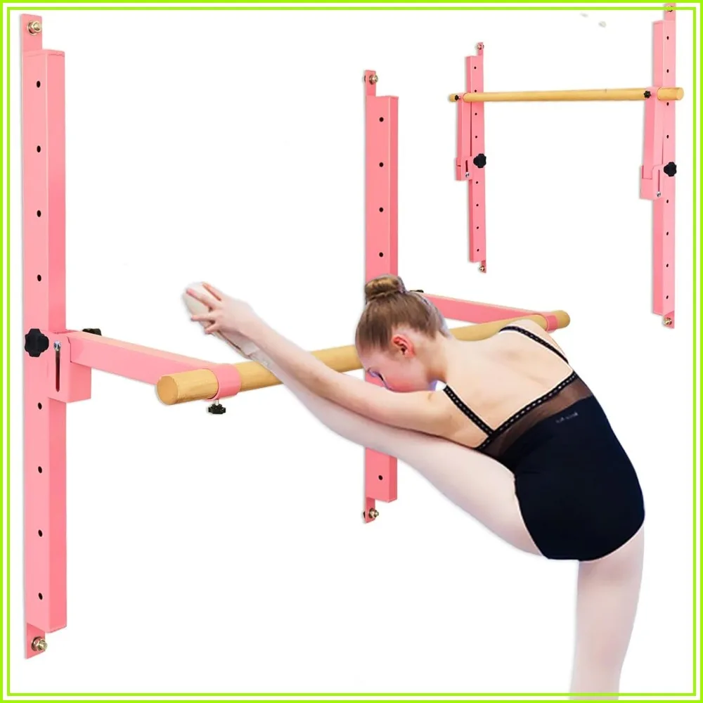 Barra de Ballet Plegable para Montar en la Pared, Altura Ajustable de 4FT/5FT de Ancho, Barra de Madera de Haya Sólida, Soportes de Acero, Equipo de Estiramiento y Ejercicio para Adultos