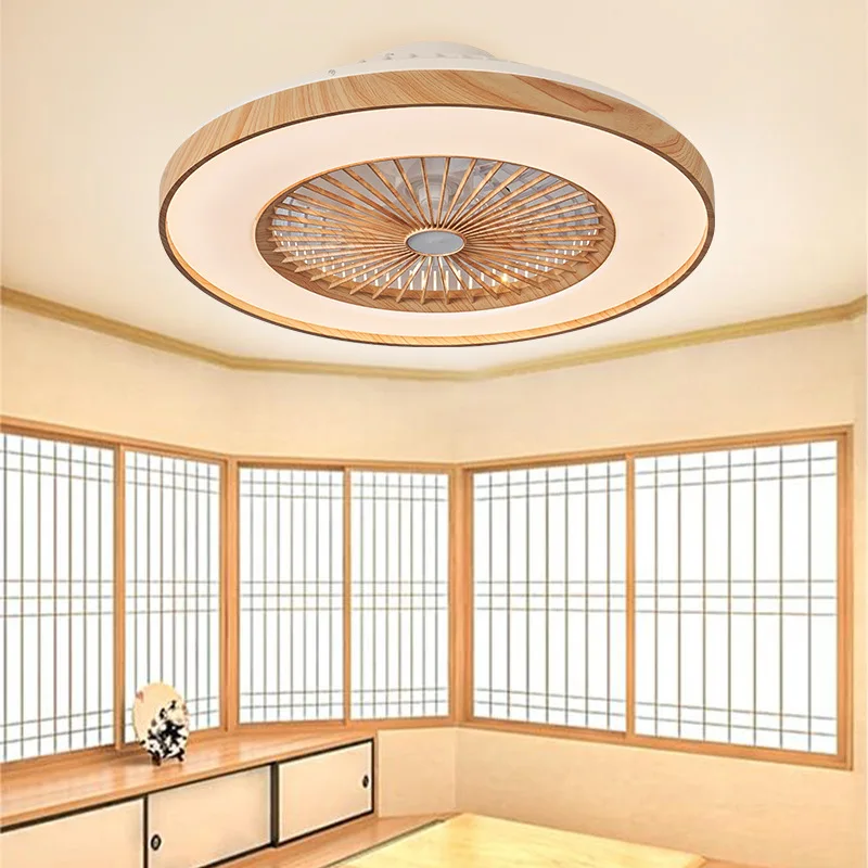 60cm Wood Grain Ceiling Mounted Fan Light with APP Control Electric Pendant Fan for Living Room Dining Room Bedroom 110V