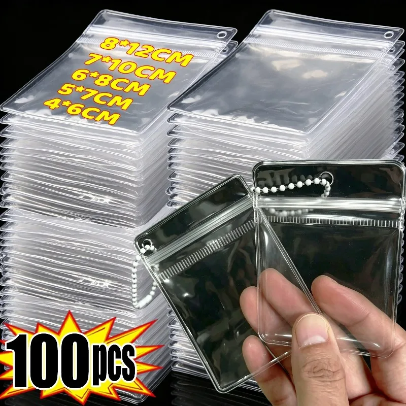 20/100Pcs Side Hole PVC Clear Jewelry Storage Bags Multi Size Anti Oxidation Organizer Bag Dust Proof Travel Gifts Storage Bags