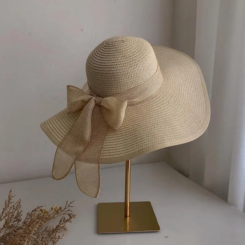 Summer Women Straw Hat Bowknot Wide Brim Floppy Panama Hats Female Lady Outdoor Foldable Beach Sun Cap