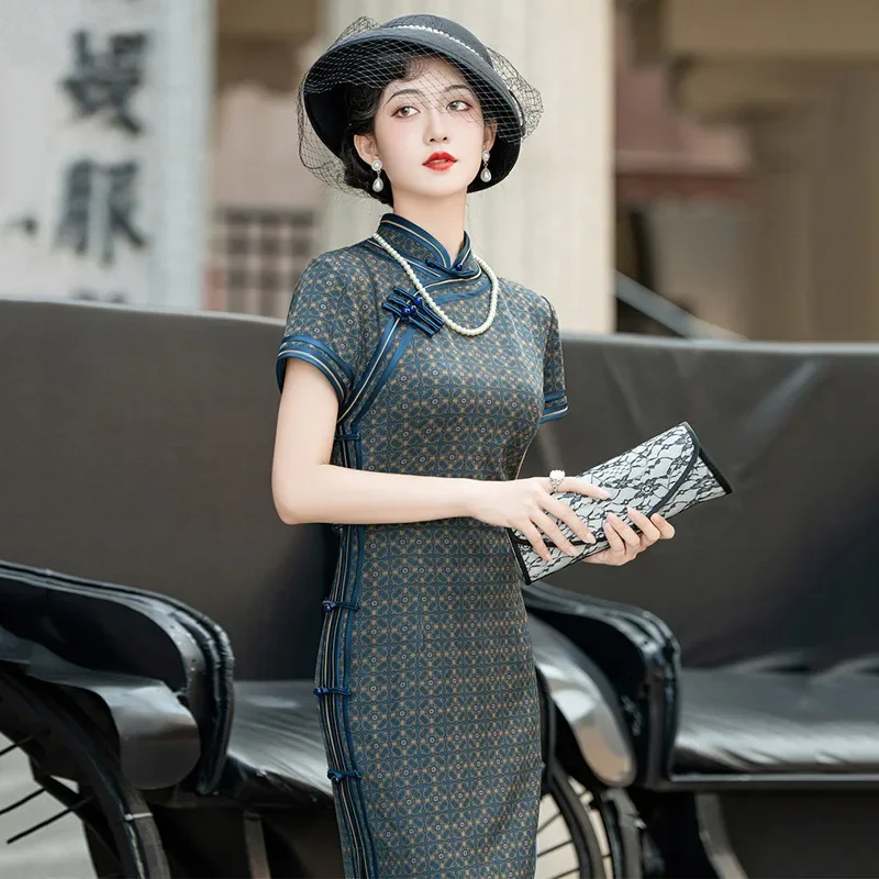 

Old Shanghai Women Chinese Tradition Style Cheongsam New Improved Female Mandarin Collar Qipao Spring Summer Dress