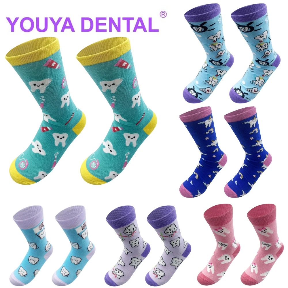 1 Pair Novelty Dental Teeth Nurse Socks for Women Dentist Assistant Teeth Crew Cute Socks for Doctor Nurse Appreciation Gifts