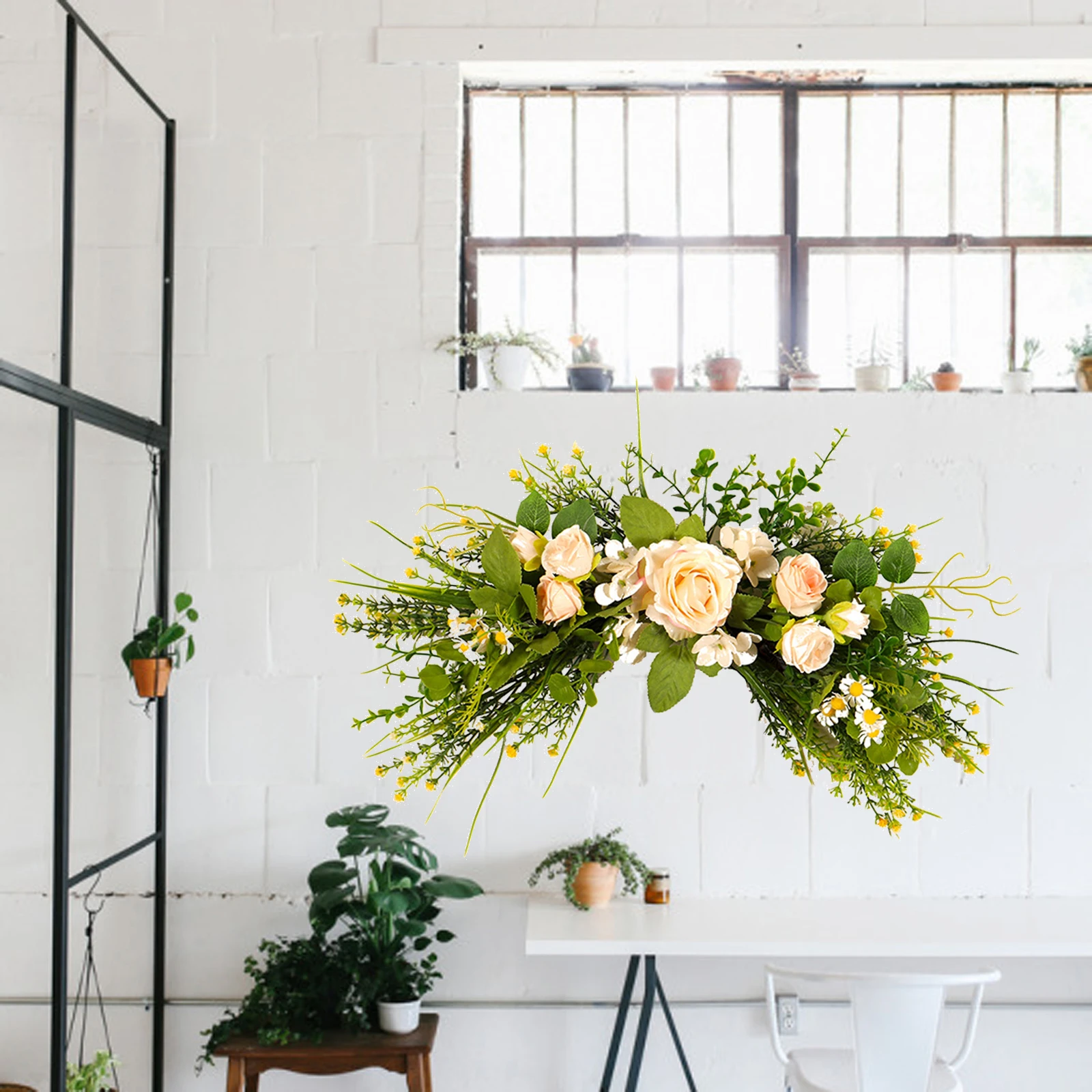 Artificial Arch Flowers Silk Rose Wreath Ring Wall Door Lintel Flower Trim Mirror Flower Garland Hanging Wedding Background Prop