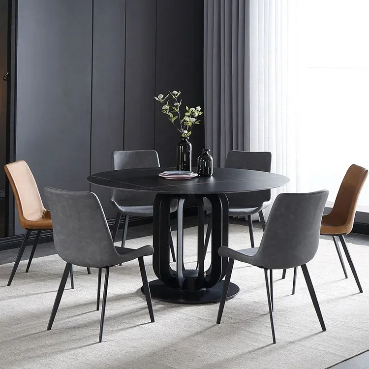 z Extrem schlichtes Esstisch-Set mit Schieferplatte und Metallgestell