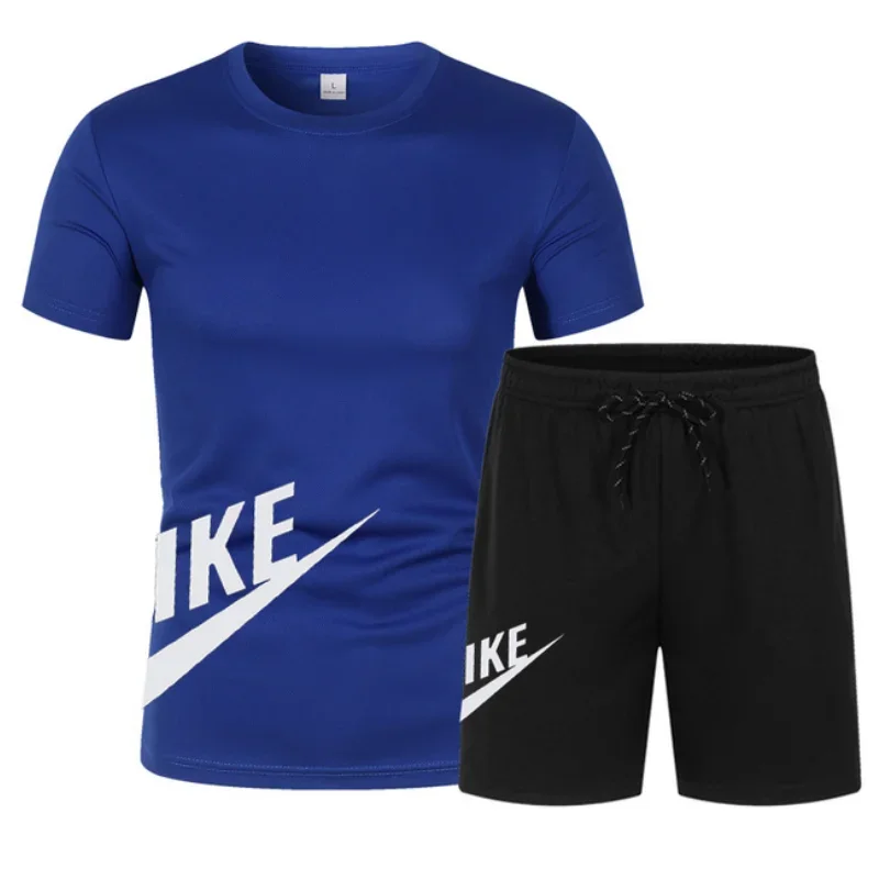 Men's short sleeved T-shirt and shorts, two-piece set, breathable, casual, sporty, integrated with fashion, summer 2024