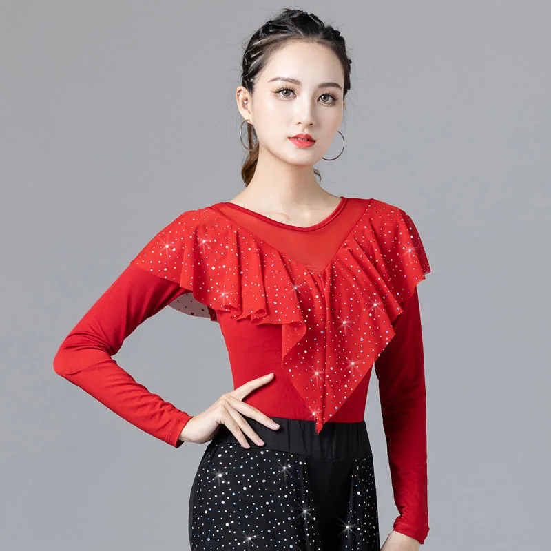 New Modern Dance Blouse Women's Mesh Dance Training Dress Square National Standard Latin Dance