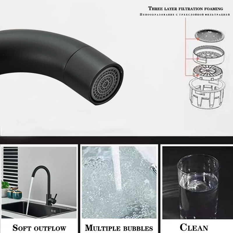 Rubinetto da cucina opaco in acciaio inossidabile Lavelli da ponte Rubinetto ad arco alto Girevole da 360 gradi Miscelatore acqua calda fredda