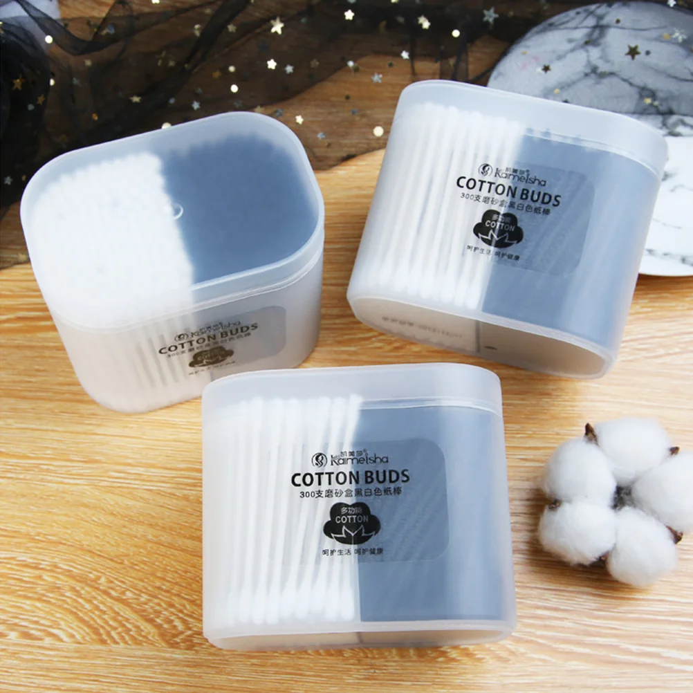 300pcs 서리로 덥은 상자 포장 면봉 다목적 더블 헤드 면봉 청소 메이크업 도구 면봉