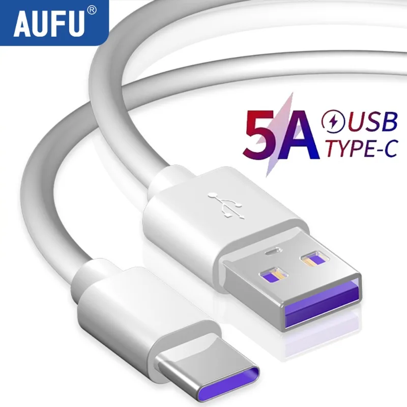 

AUFU 5A USB Type C Cable For Samsung Realme Xiaomi Huawei Honor White USB-C Charger Cable Fast Charging Wire For Oneplus POCO