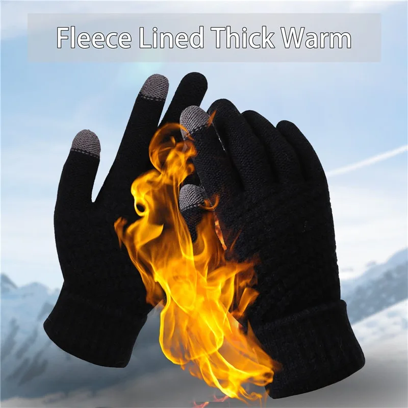 Winter Wool Warm Knitted Glove Mobile Phone Touch Screen Knitted Gloves Full Finger Guantes Female Crochet Glove For Men Women