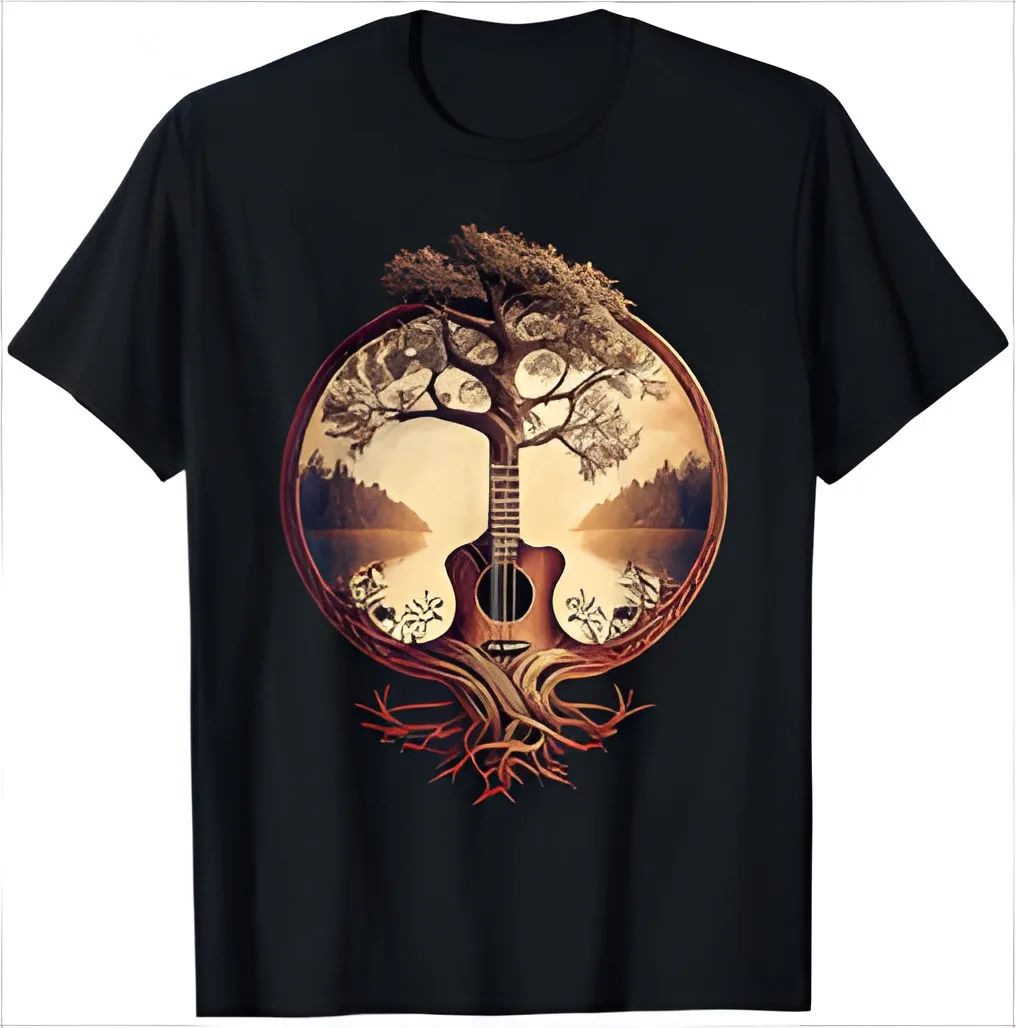 

Acoustic Guitar Tree By The Lake Guitarist T-Shirt