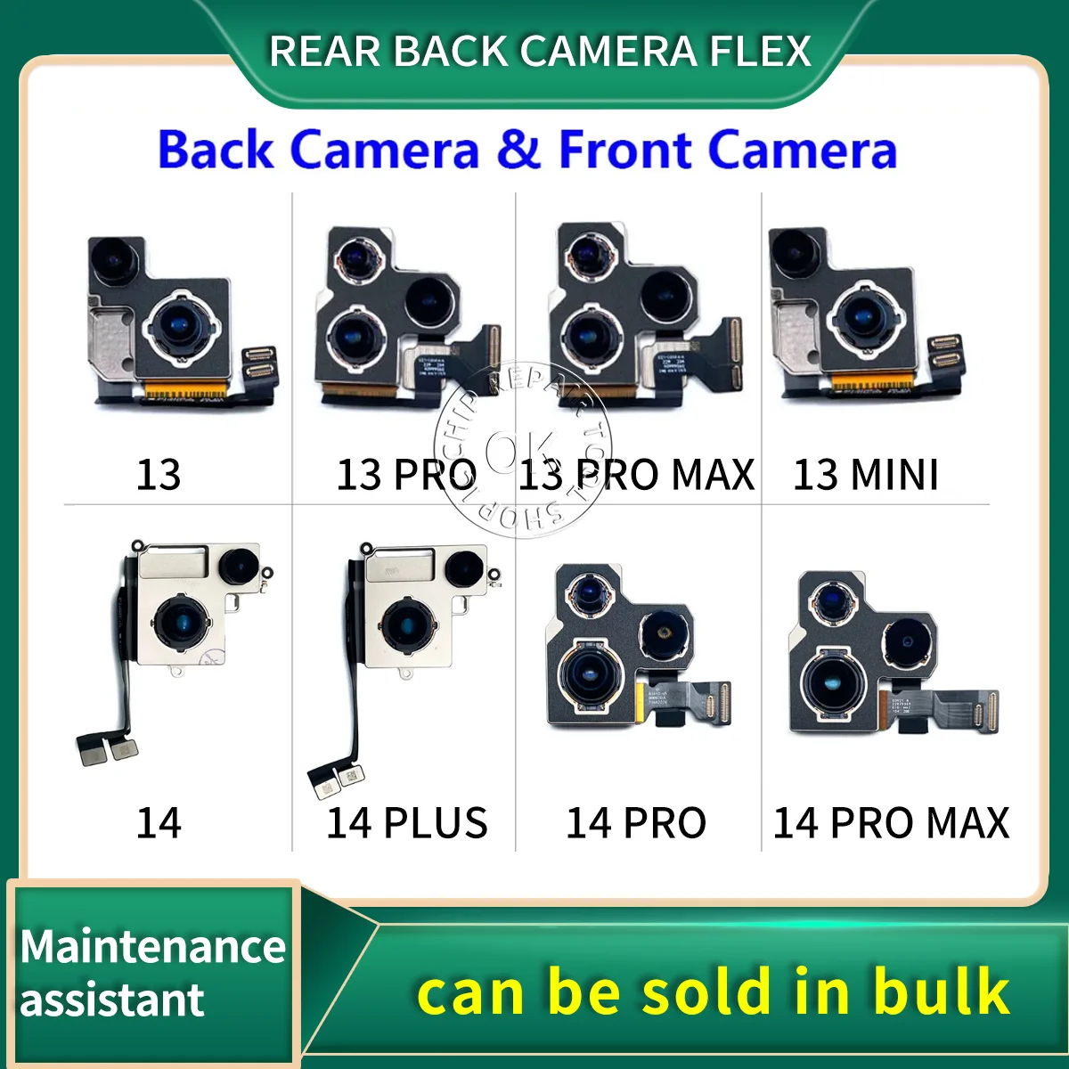Original Camera Module For iPhone 13 14 13Pro 13Pro Max Mini 14plus Back Rear Camera Flex Cable +Front Facing Replacement Parts