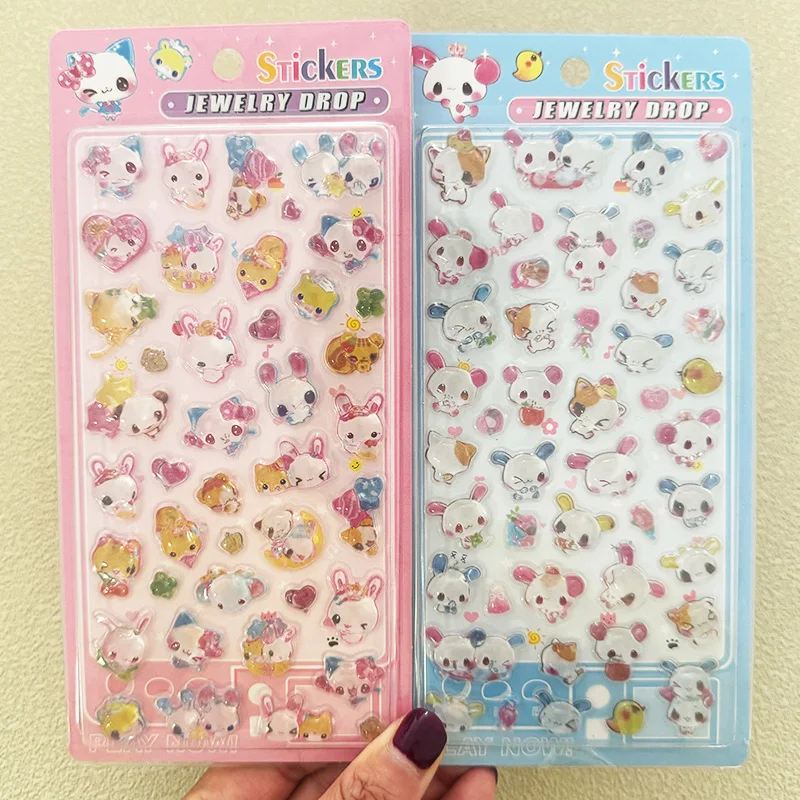 

Cute Retro Heisei Rabbit Sticker Cartoon Pink Blue Rabbit 3D Relief Crystal Sticker Student Diy Water Bottle Phone Case Toy Gift