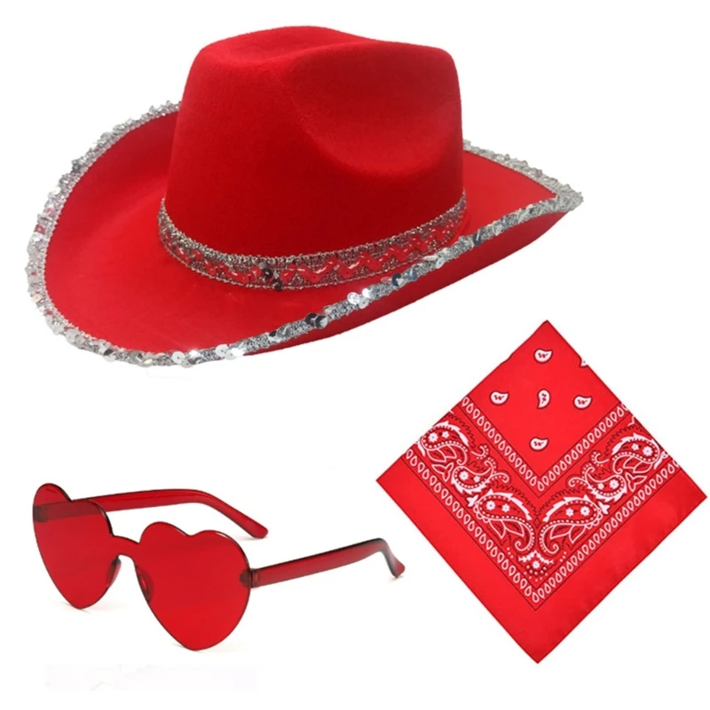 Western Cowboy Hat Eyewear Scarf Women Party Outfit Fashion Costume Accessories Drop Shipping