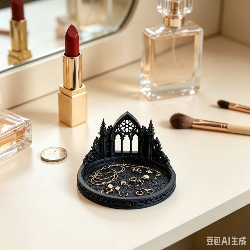 3D Printed Gothic Cathedral Window Resin Jewelry Tray Vintage Dark Style Ring Necklace Trinket Storage Tray Home Decor