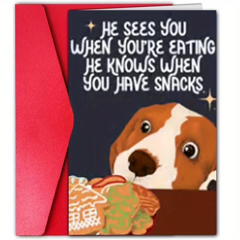 1pc, Happy Christmas Card, Merry Christmas Card, December Christmas Greetings Card, Funny Dog with Gingersnap Christmas Card